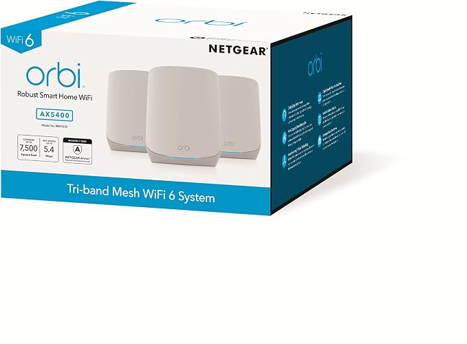 Netgear Orbi RBK763-100NAR AX5400 Tri-band WiFi 6 Mesh System, Router and 2 - Image 3