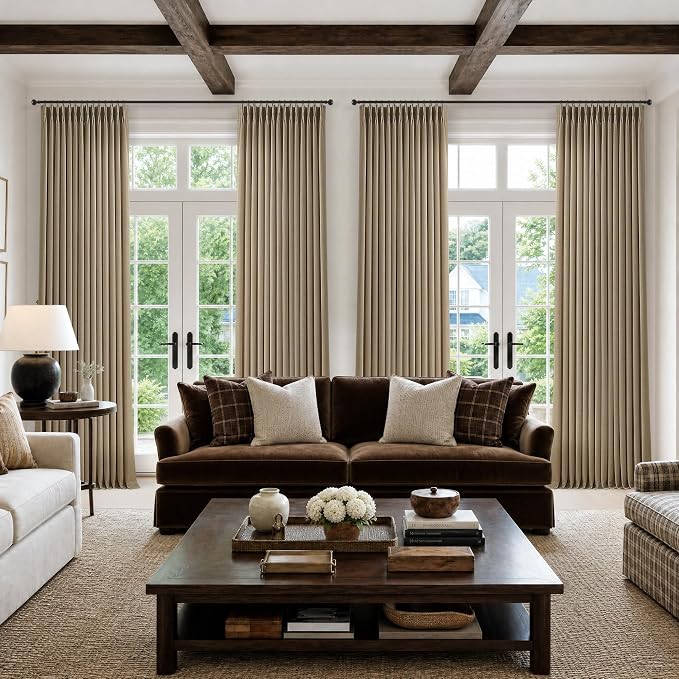 Light Brown Pinch Pleated Bedroom Curtains 96 Inches Long 4 Panels Set - Image 8