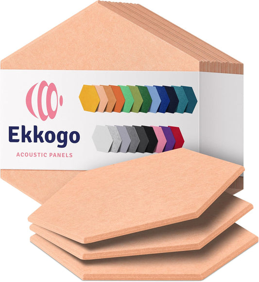 Acoustic Panels 12-Pack Soundproof Wall Panels 12"X10.4"X0.4" Sound Panels High Density Sound Dampening Panels - [Peach Beige Hexagon]