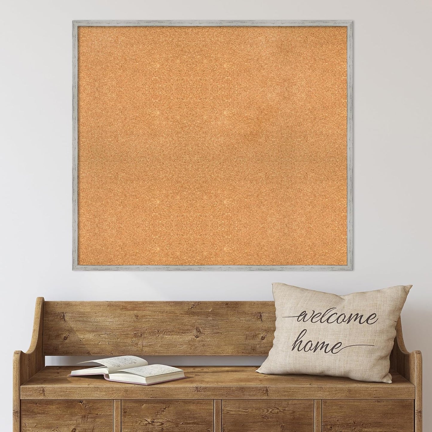 Amanti Art Natural Cork Board for Wall, 33x37 Vision Board with White Frame, X-Large Corkboard Office Decor for Home Organization, Cottage Corkboard Pinboard to Display Items for Home Organization in