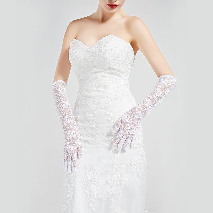 BABEYOND Lace Gloves for Women Long Floral Wedding Gloves for Bride Satin Elbow - Image 3