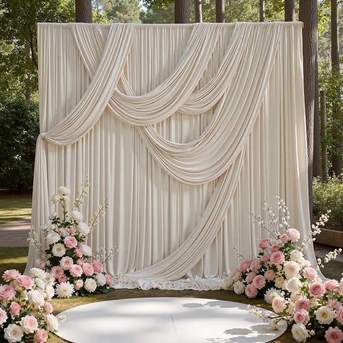 20ft x 15ft Beige Backdrop Curtains by CO-AVE
