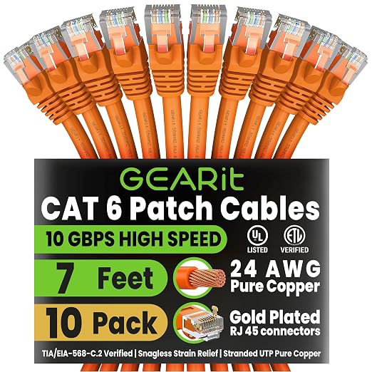 GEARit Cat 6 Ethernet Patch Cable 3 ft Orange Cat6 Patch Cables 3ft by GEARit