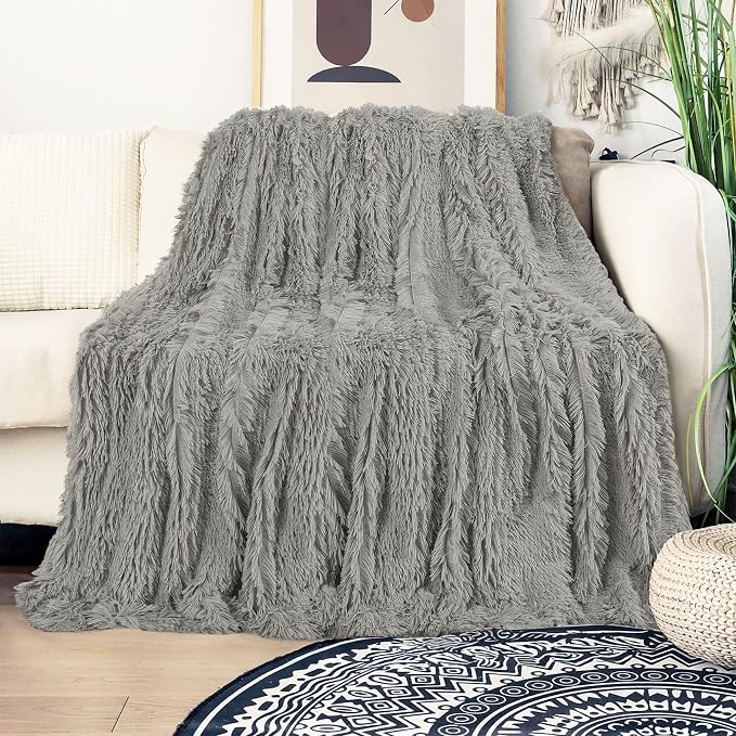 Tuddrom Decorative Extra Soft Fuzzy Faux Fur Throw Blanket 50" x 60", Solid - Image 2
