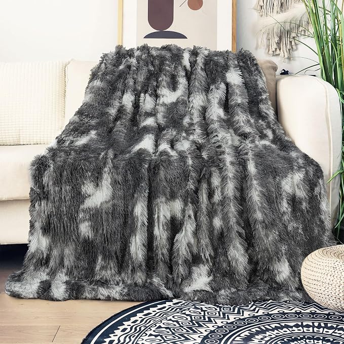 Tuddrom Decorative Extra Soft Fuzzy Faux Fur Throw Blanket 50" x 60", Solid - Image 2