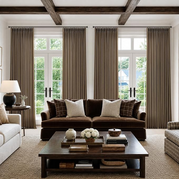 Pinch Pleated Dark Brown Curtains 90 Inches Long - Image 8