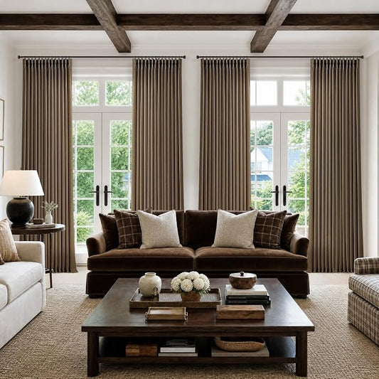 Extra Long 108 Inch Pinch Pleated Living Room Curtains 4 Panels Set, Chocolate by Twodrapes