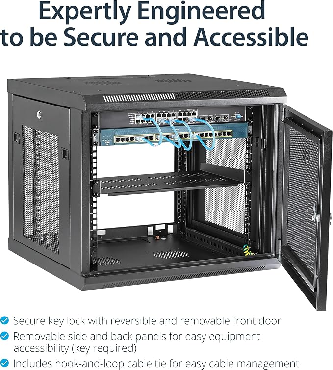 StarTech.com 4-Post 9U Wall Mount Network Cabinet w/ 1U Shelf, Ships Fully - Image 2