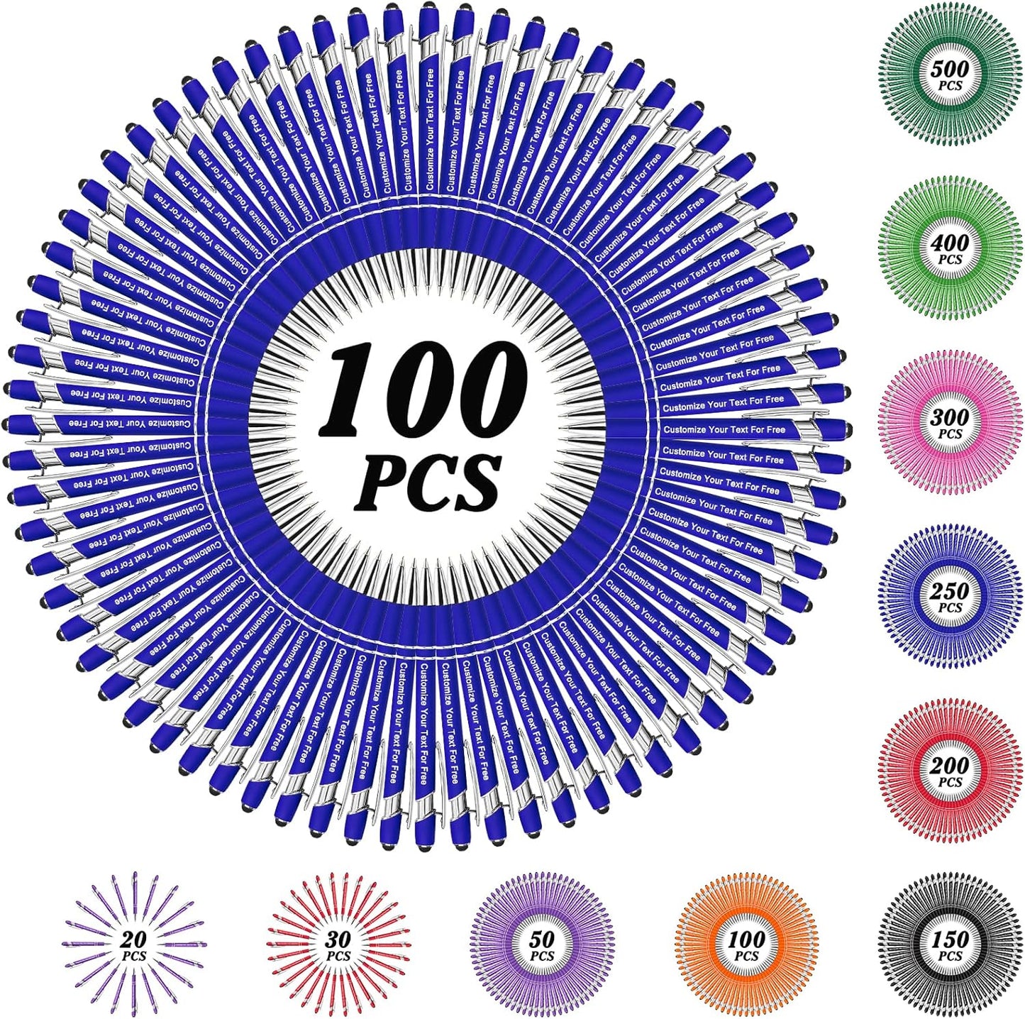 Max 500 Pcs Personalized Pens Bulk, Custom Pens with Free Engraving, Customized Stylus Tip Ballpoint Pen with Your Name Massage Text for School Office Business Graduation Anniversaries-100 Packs