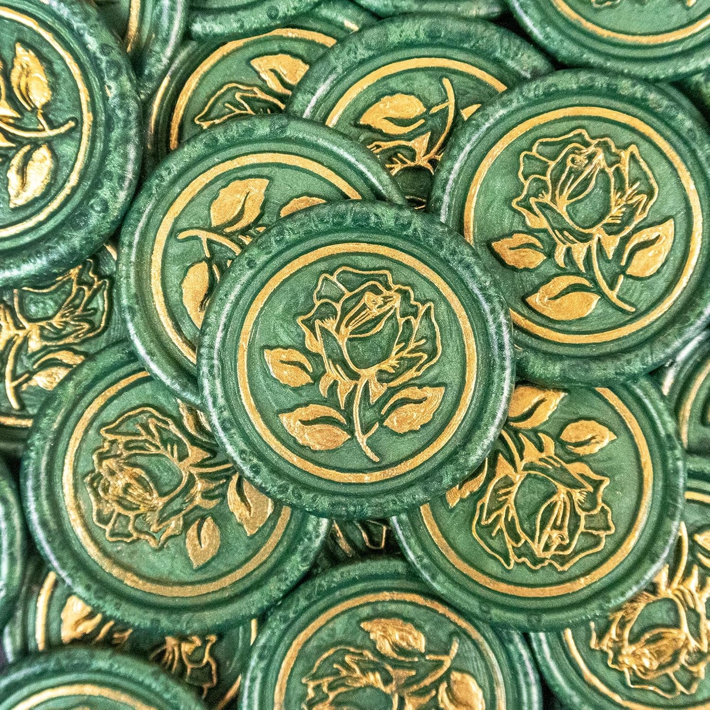 25Pcs Gold & Green Wax Seal Stickers - Handmade Envelope Seals, Self-Adhesive Wax Stickers for Wedding Party Invitations, Envelope, Gift Wrap, Christmas (Gold Rose Style, Green)