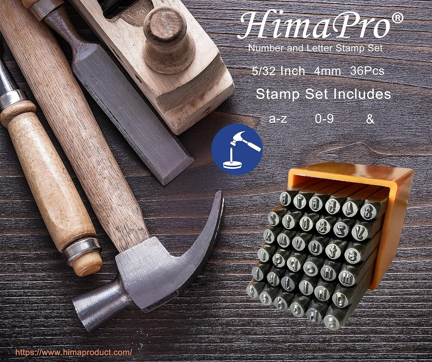 HimaPro Number and Letter Stamp Set 36 PCs Lowercase Industrial Grade Letters 'a'-'z', '&', '0'-'9' in a Plastic Box(4mm - 5/32 Inch)